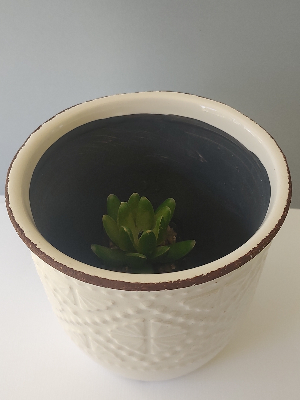Ceramic Vase Cream Textured with Rustic Rim New - Picture 10 of 12